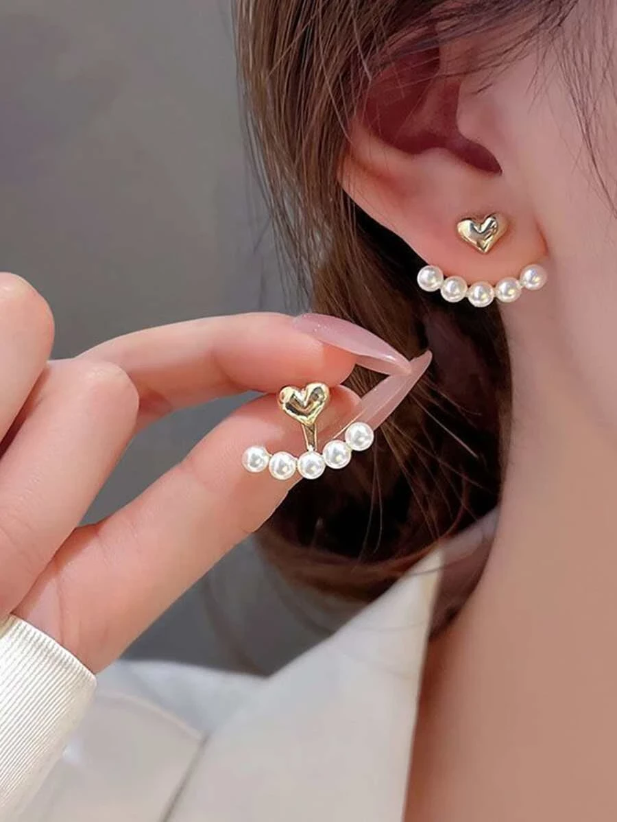 2pcs/Set Faux Pearl Decor Earring Jackets