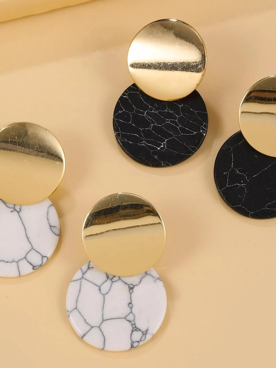 2pairs Marble Round Design Earrings