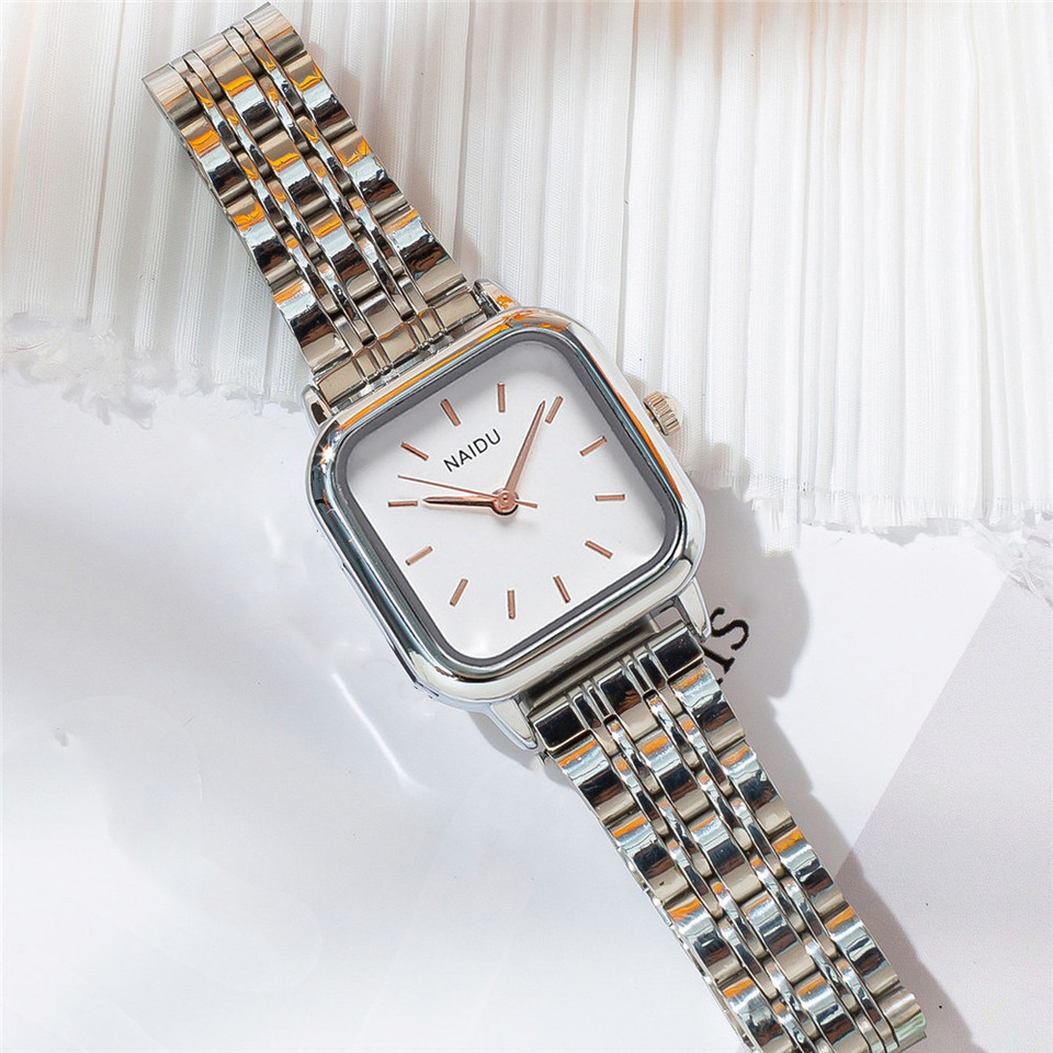 Women Silver & Champagne Stainless Steel Strap Fashion Geometric Dial Quartz Watch, For Daily Decoration